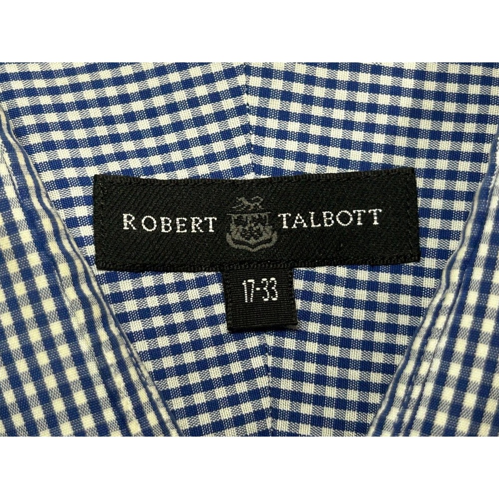 Robert Talbott Dress Shirt Men 17 Blue Checkered Single Chest Pocket Button Down - Picture 4 of 10